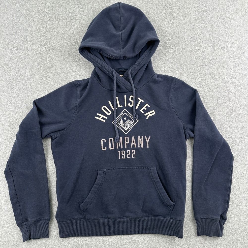 Hollister kids Navy Blue Pullover Hoodie with White Logo - kids large